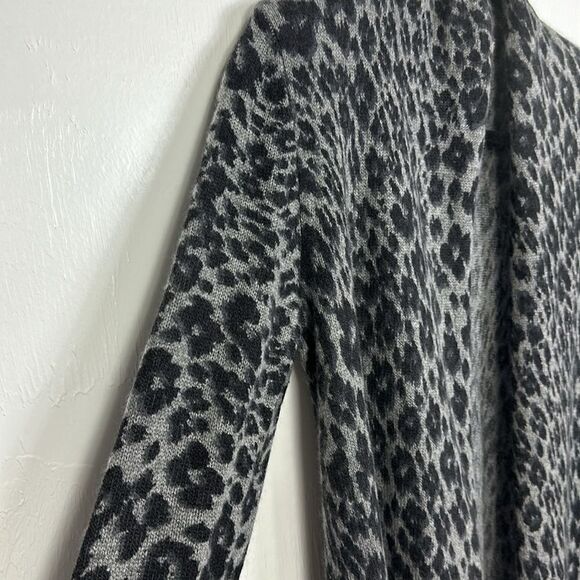 White + Warren Leopard Print Cashmere Open Front Cardigan Sweater Size S - Picture 3 of 10
